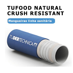 TUFOOD NATURAL CRUSH RESISTANT Mangueira para sucção e descarga para indústrias farmacêuticas, cosméticas e alimentícias tais como leite, derivados de leite, vinho, cerveja e produtos não gordurosos.